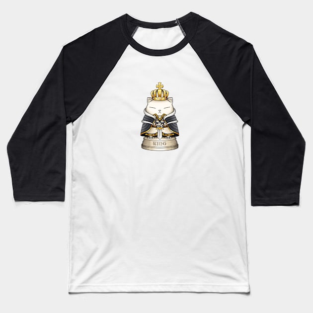 Chess Cat King Baseball T-Shirt by Takeda_Art